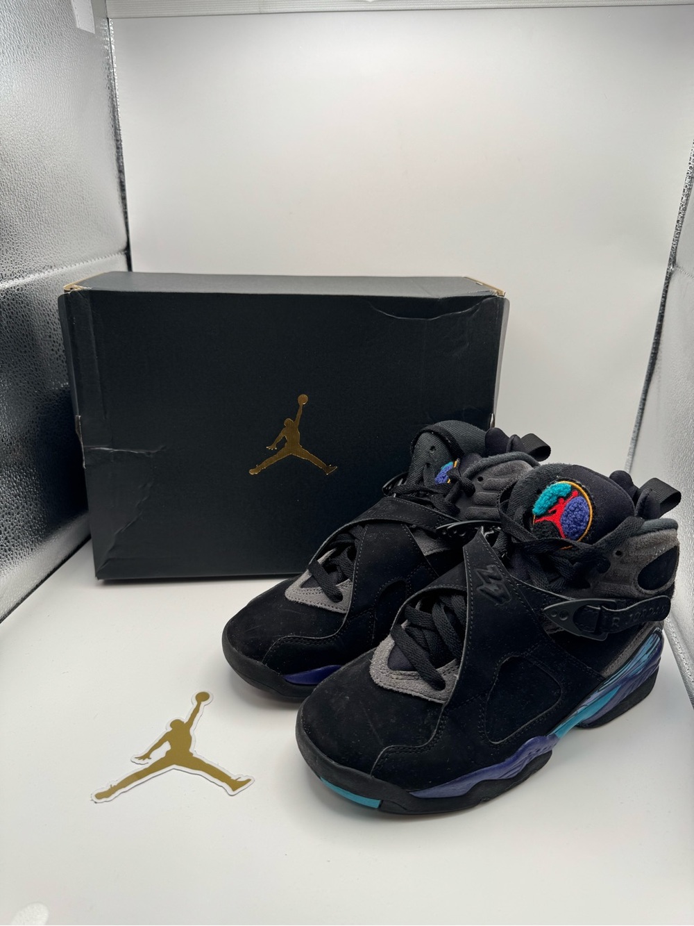 Air Jordan 8 Retro Aqua GS Black Purple Teal Size 5Y Youth With Box